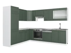 Cocina esquinera verde-dorado casa de campo/blanco 287x46x81.6 fame-line