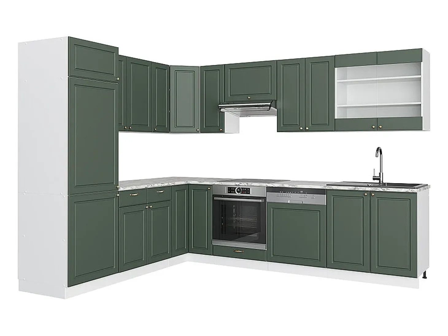 Cocina esquinera verde-dorado casa de campo/blanco 287x46x81.6 fame-line