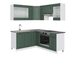 Cocina esquinera verde-dorado casa de campo/blanco 190x60x81.6 fame-line