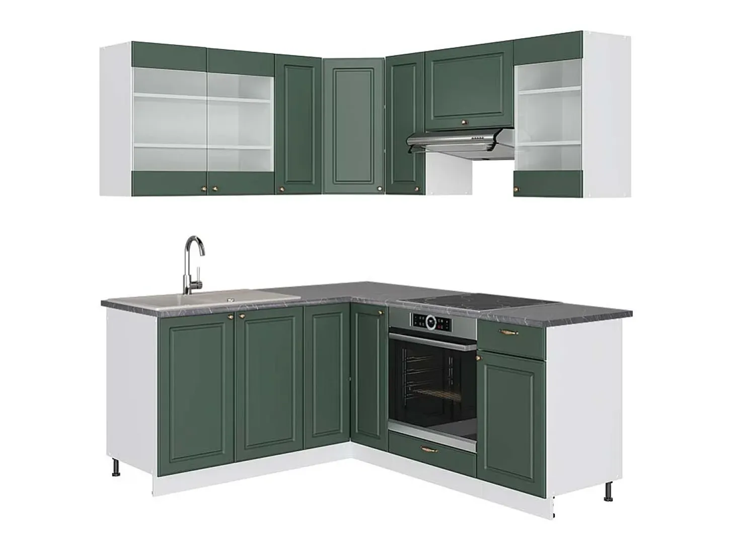 Cocina esquinera verde-dorado casa de campo/blanco 190x60x81.6 fame-line