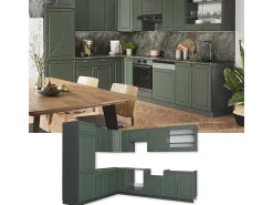 Cocina esquinera verde-dorado casa de campo/antracita 287x46x81.6 fame-line