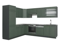Cocina esquinera verde-dorado casa de campo/antracita 287x46x81.6 fame-line
