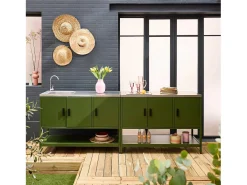 Cocina exterior 2 módulos acero inoxidable verde