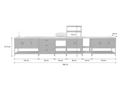 Cocina exterior 6 módulos acero inoxidable con barbacoa de carbón