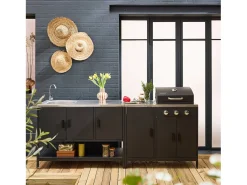 Cocina exterior acero inoxidable barbacoa gas 3 quemadores con