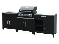 Cocina exterior completa de acero inoxidable con barbacoa de gas de 4