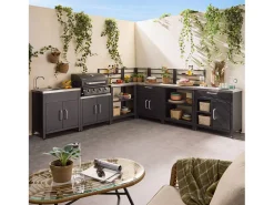 Cocina exterior completa de acero inoxidable con barbacoa de gas de 4