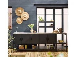 Cocina exterior de 3 módulos en acero inoxidable negro