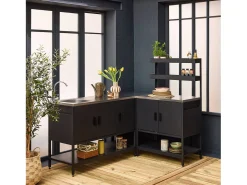 Cocina exterior de 3 módulos en acero inoxidable negro