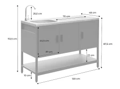 Cocina exterior de acero con lavabo, 120cm negro