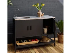 Cocina exterior de acero con lavabo, 120cm negro