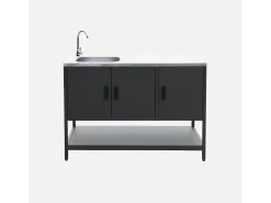 Cocina exterior de acero con lavabo, 120cm negro