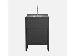 Cocina exterior de acero con fregadero y 1 puerta, 60cm negro