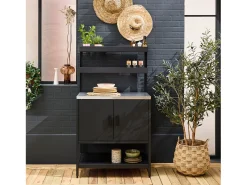 Cocina exterior de acero con 2 estanterías colgantes y 2 puertas, 80cm