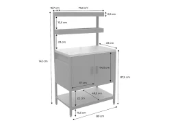 Cocina exterior de acero con 2 estanterías colgantes y 2 puertas, 80cm