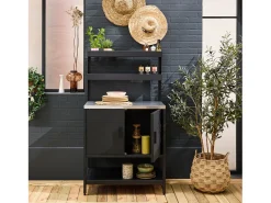Cocina exterior de acero con 2 estanterías colgantes y 2 puertas, 80cm