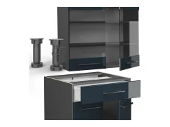 Cocina individual azul oscuro alto brillo/antracita 140x60x81.6 fame-line