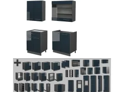 Cocina individual azul oscuro alto brillo/antracita 140x60x81.6 fame-line