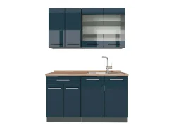 Cocina individual azul oscuro alto brillo/antracita 140x60x81.6 fame-line