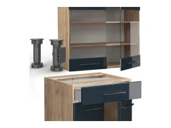 Cocina individual azul oscuro alto brillo/roble dorado 140x60x81.6 fame-line