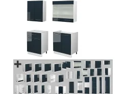 Cocina individual azul oscuro alto brillo/blanco 140x46x81.6 fame-line