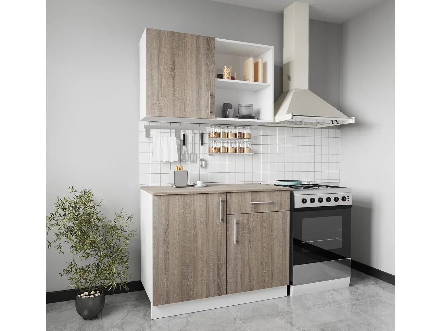 Cocina Liz haaus, Roble Sonoma Oscuro/Blanco, L 100 cm