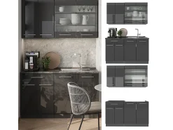 Cocina para solteros antracita alto brillo 140x60x81.6 fame-line