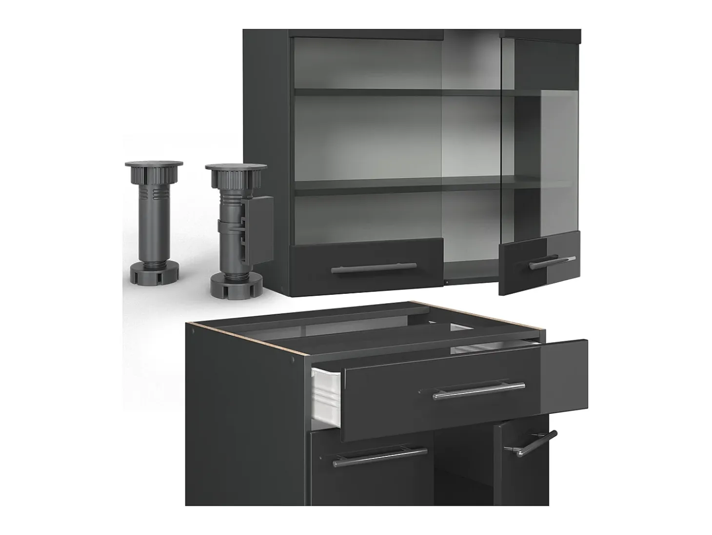 Cocina para solteros antracita alto brillo 140x60x81.6 fame-line