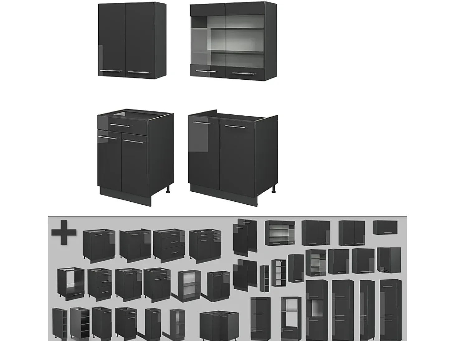 Cocina para solteros antracita alto brillo 140x60x81.6 fame-line