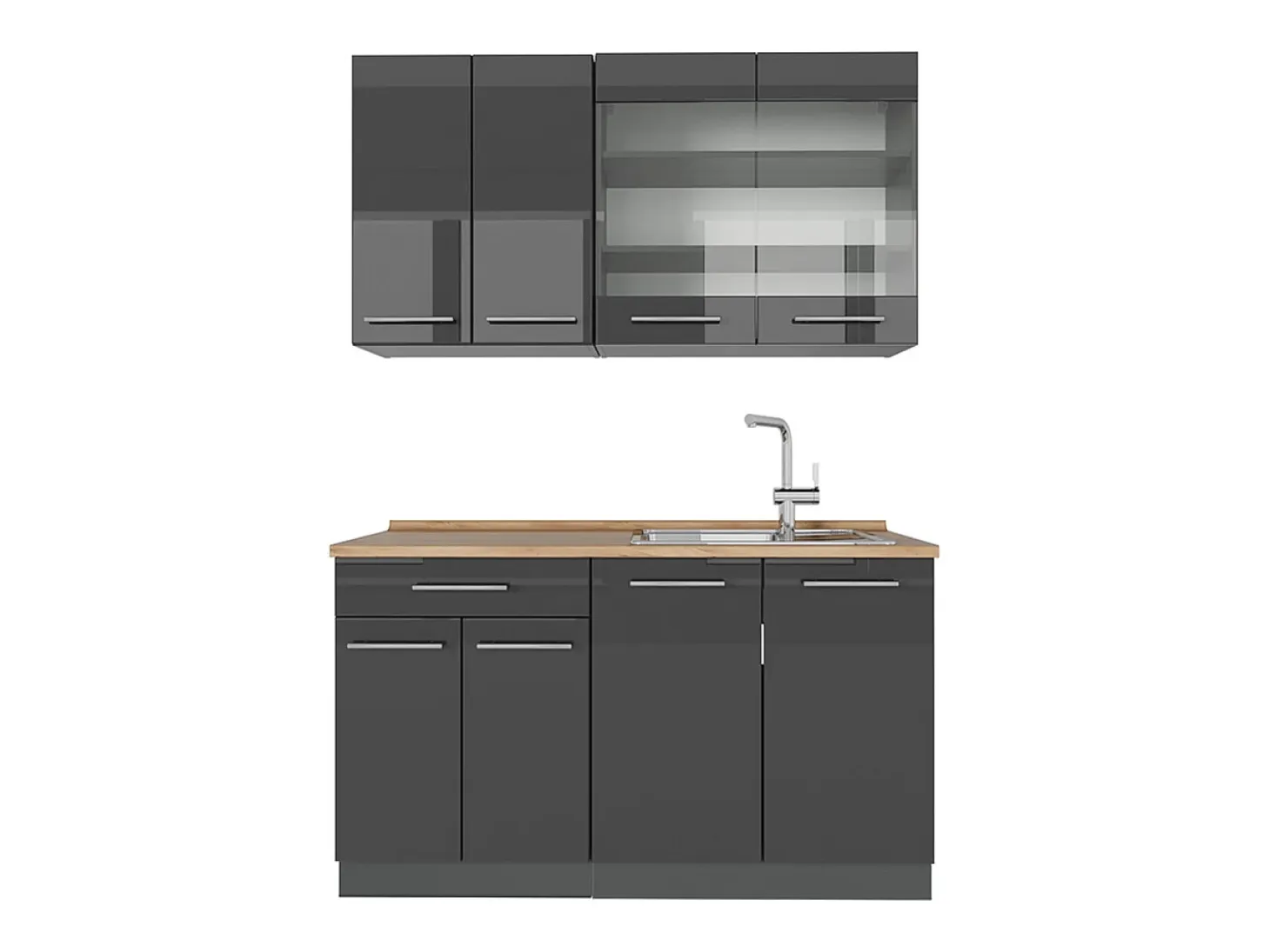 Cocina para solteros antracita alto brillo 140x60x81.6 fame-line