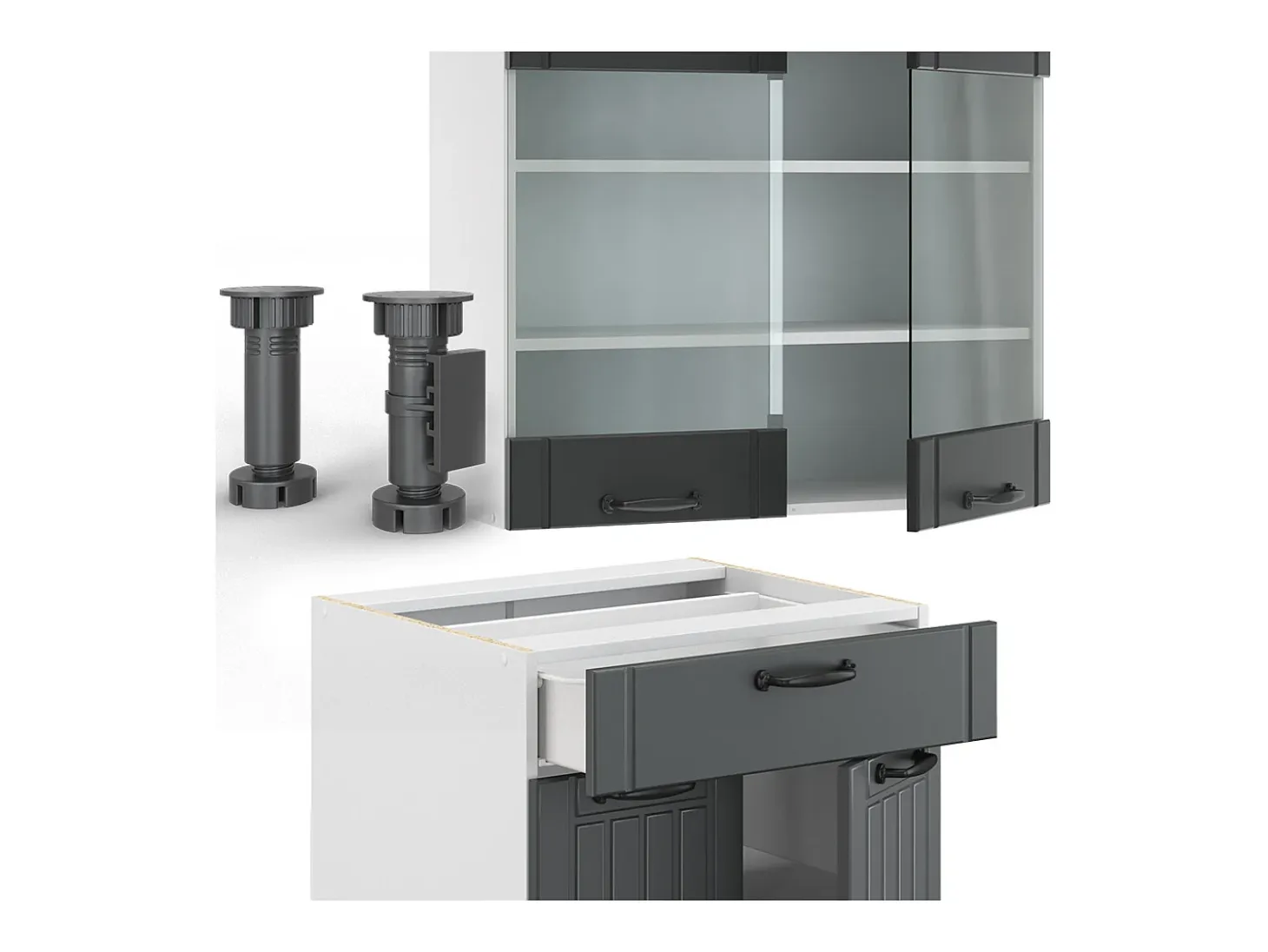 Cocina para solteros antracita casa de campo/blanco 140x60x81.6 fame-line