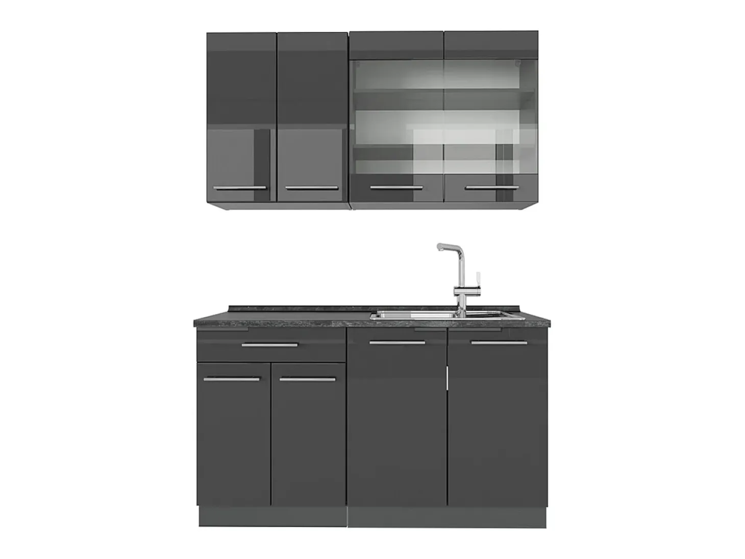 Cocina para solteros antracita alto brillo 140x46x81.6 fame-line