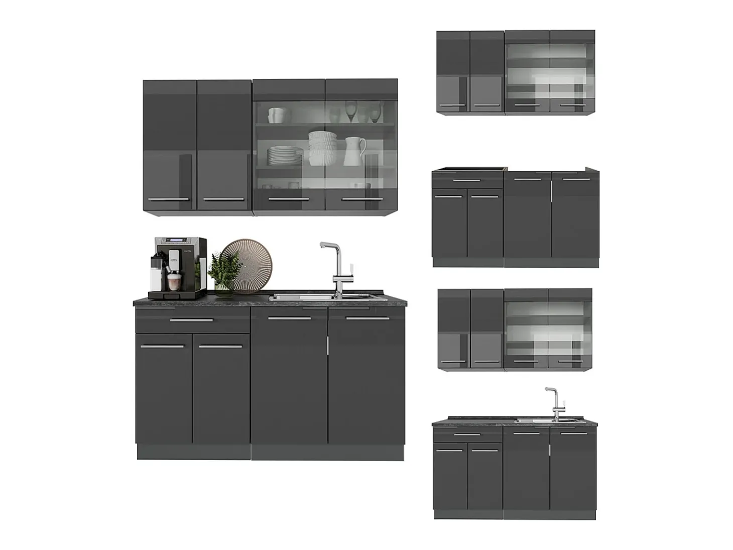 Cocina para solteros antracita alto brillo 140x46x81.6 fame-line