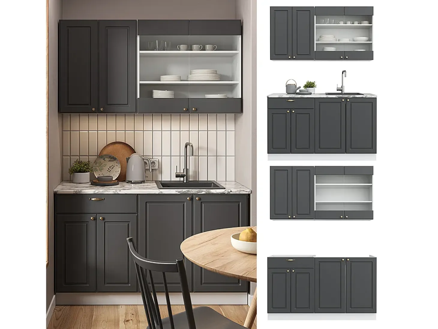 Cocina para solteros antracita-oro/blanco 140x60x81.6 fame-line