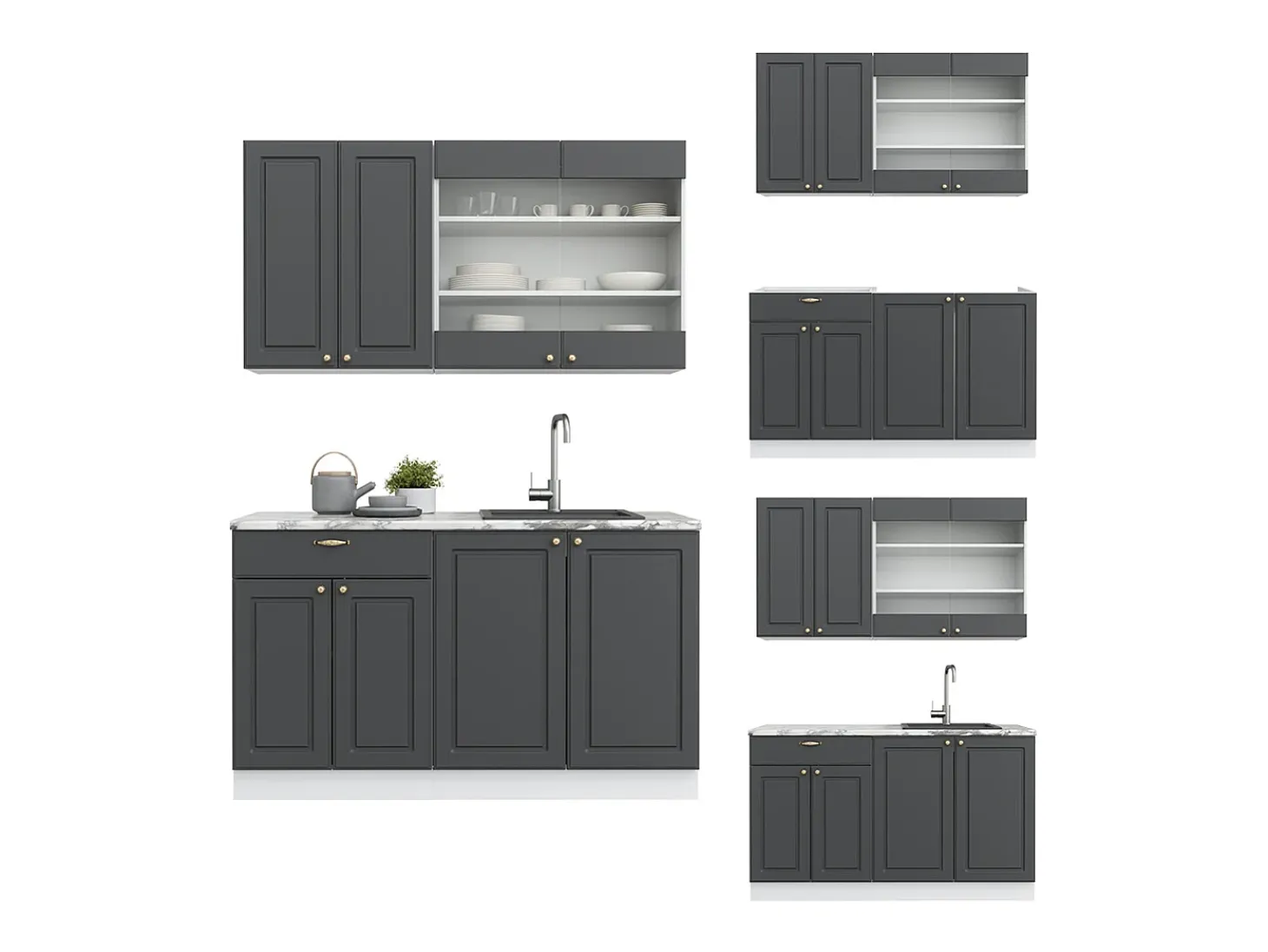 Cocina para solteros antracita-oro/blanco 140x60x81.6 fame-line
