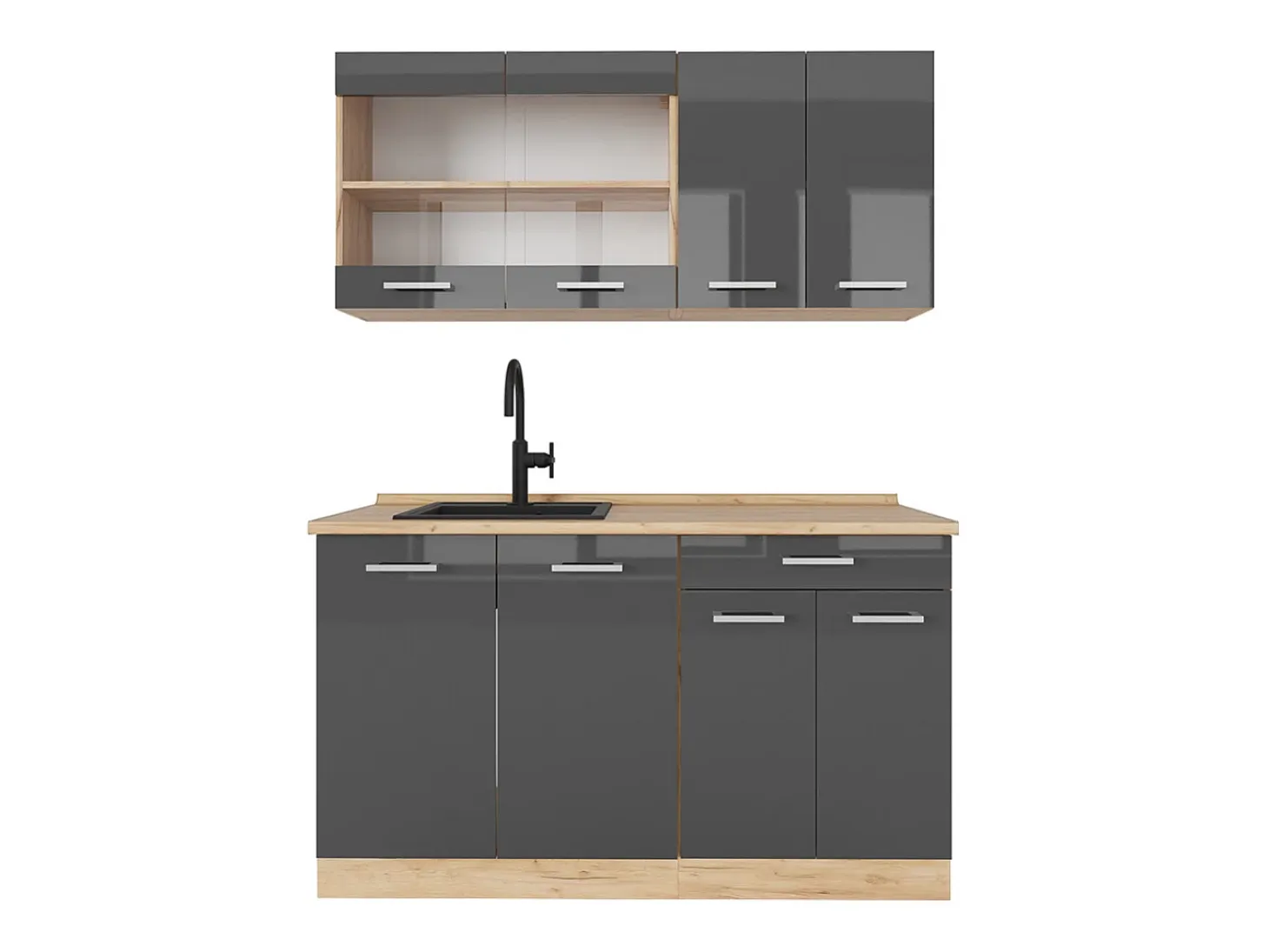 Cocina para solteros antracita brillo intenso/roble dorado eléctrico 140x46x81.6 r-line