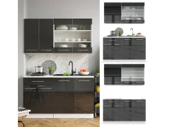 Cocina para solteros antracita brillo intenso/blanco 140x60x81.6 fame-line