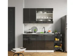 Cocina para solteros antracita brillo intenso/blanco 140x60x81.6 fame-line