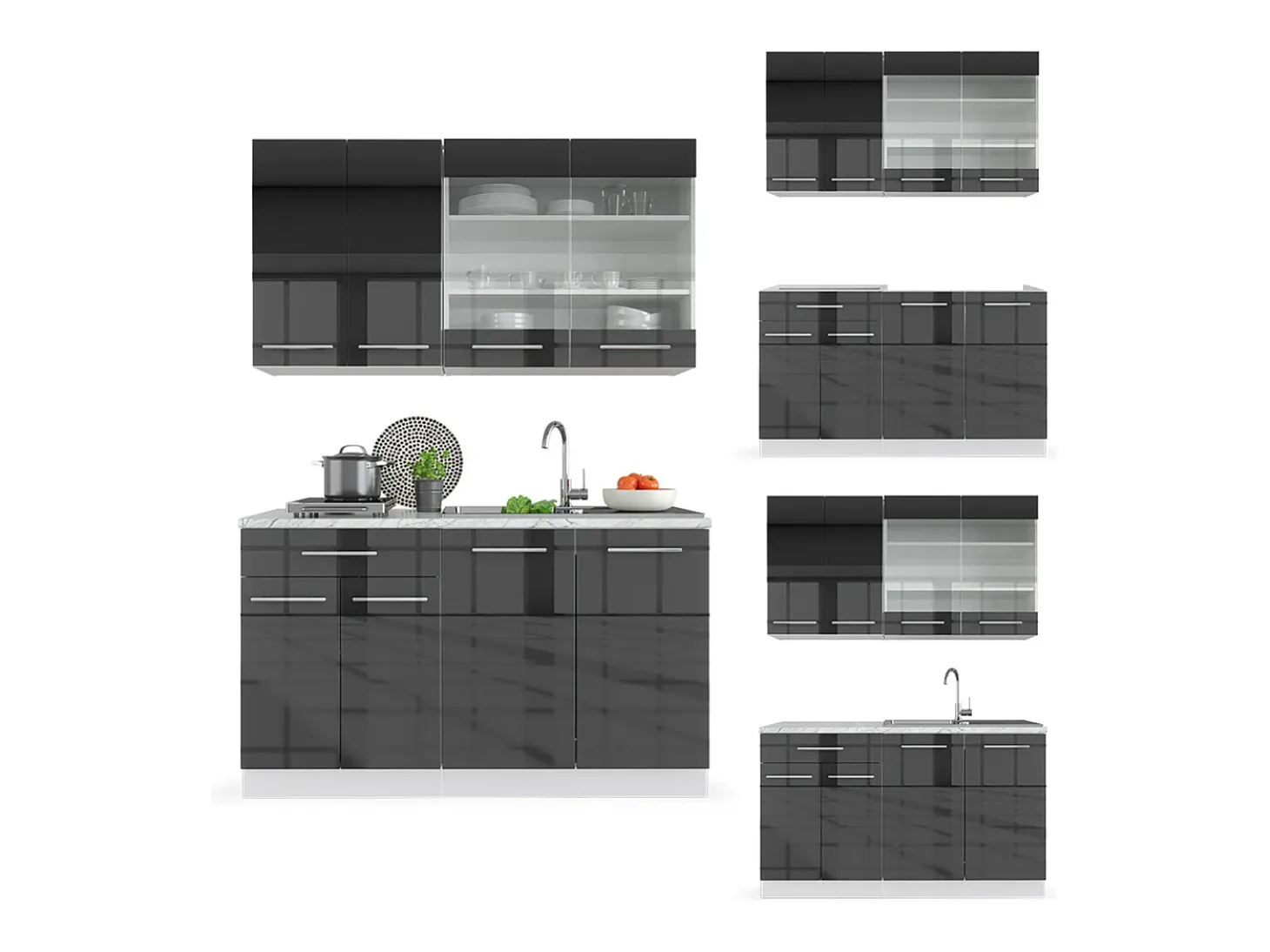 Cocina para solteros antracita brillo intenso/blanco 140x60x81.6 fame-line