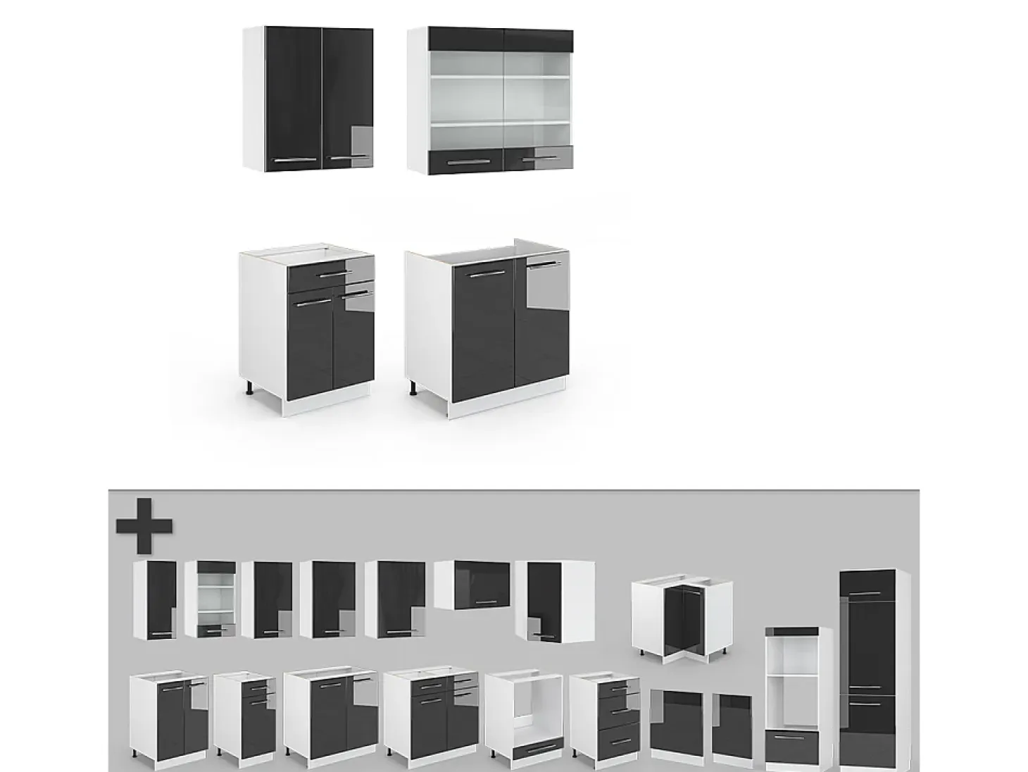 Cocina para solteros antracita brillo intenso/blanco 140x60x81.6 fame-line