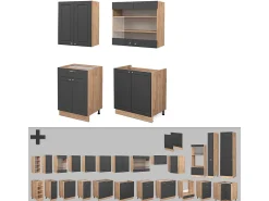 Cocina para solteros antracita casa de campo/roble kraft dorado 140x60x81.6 fame-line