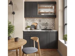 Cocina para solteros antracita casa de campo/roble kraft dorado 140x60x81.6 fame-line