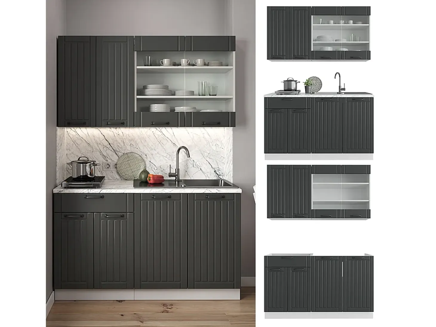 Cocina para solteros antracita casa de campo/blanco 140x46x81.6 fame-line