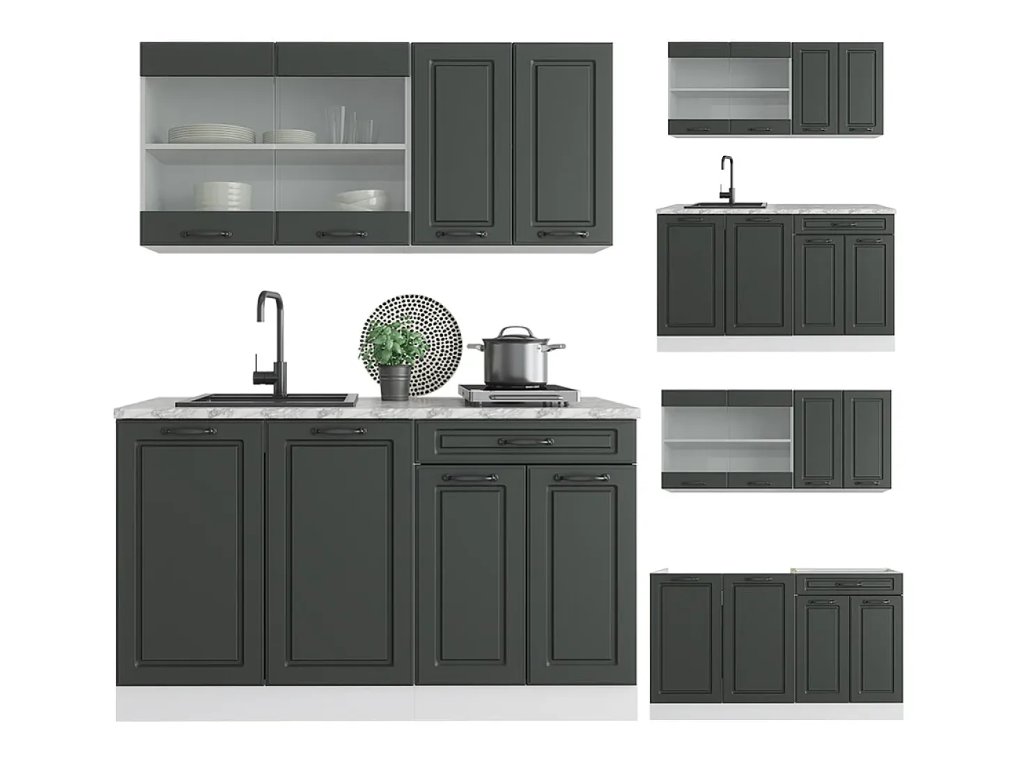 Cocina para solteros antracita casa de campo/blanco 140x46x81.6 r-line