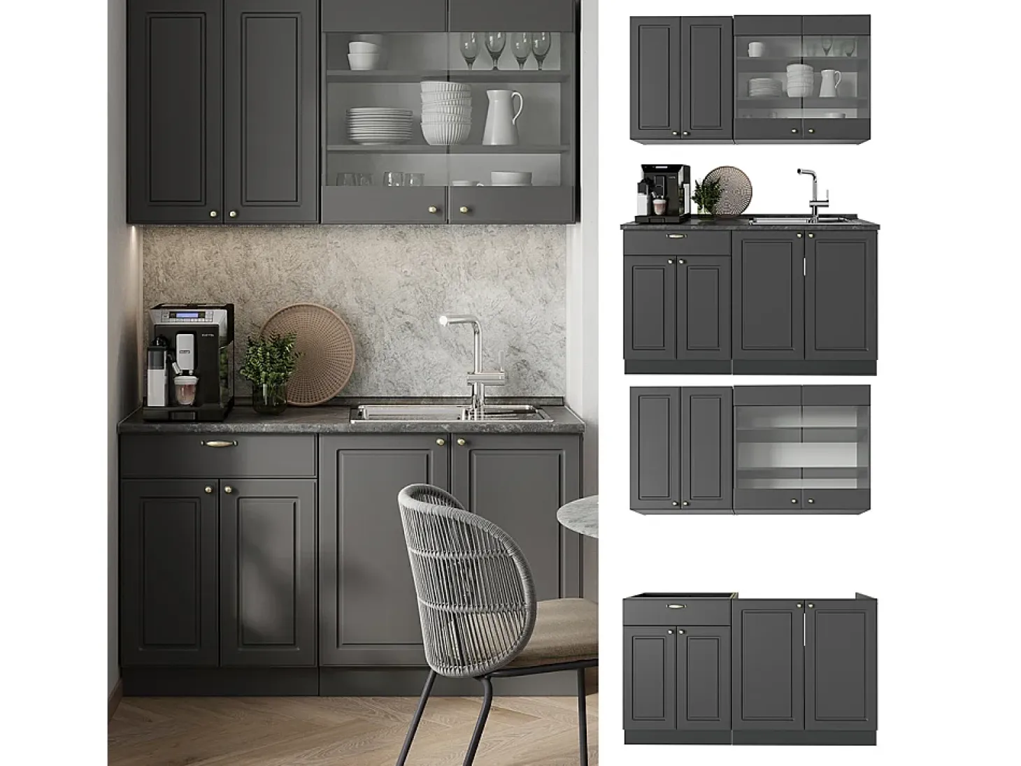 Cocina para solteros antracita-oro landhaus 140x60x81.6 fame-line