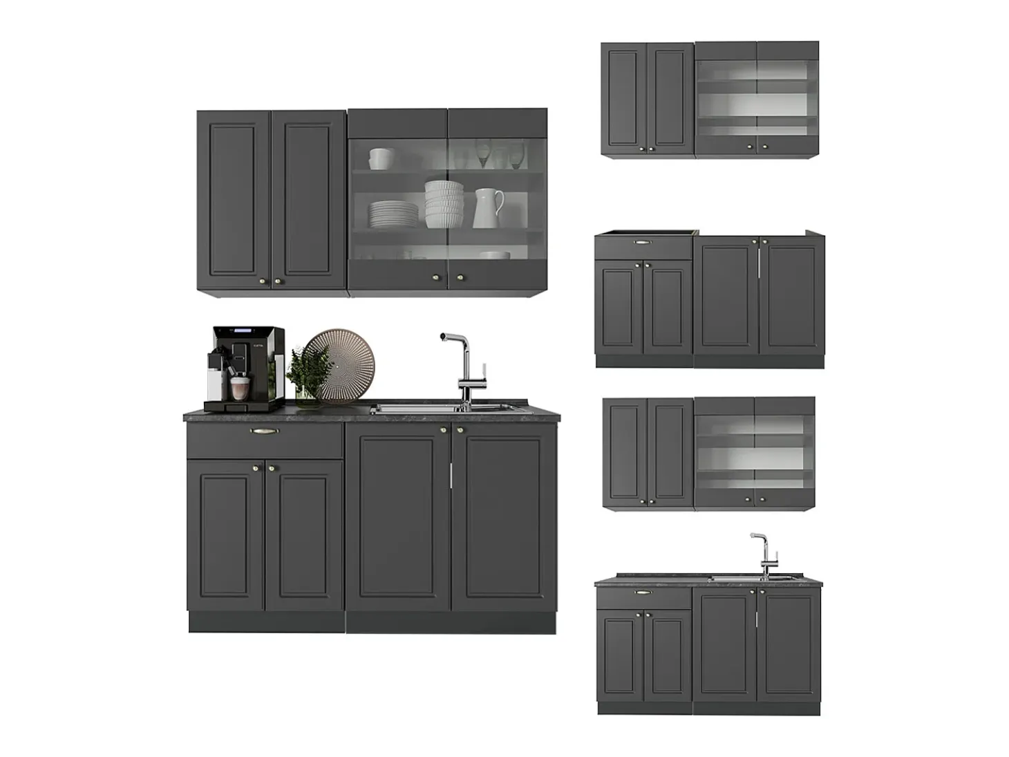 Cocina para solteros antracita-oro landhaus 140x60x81.6 fame-line