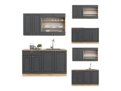 Cocina para solteros antracita casa de campo/roble kraft dorado 140x46x81.6 fame-line