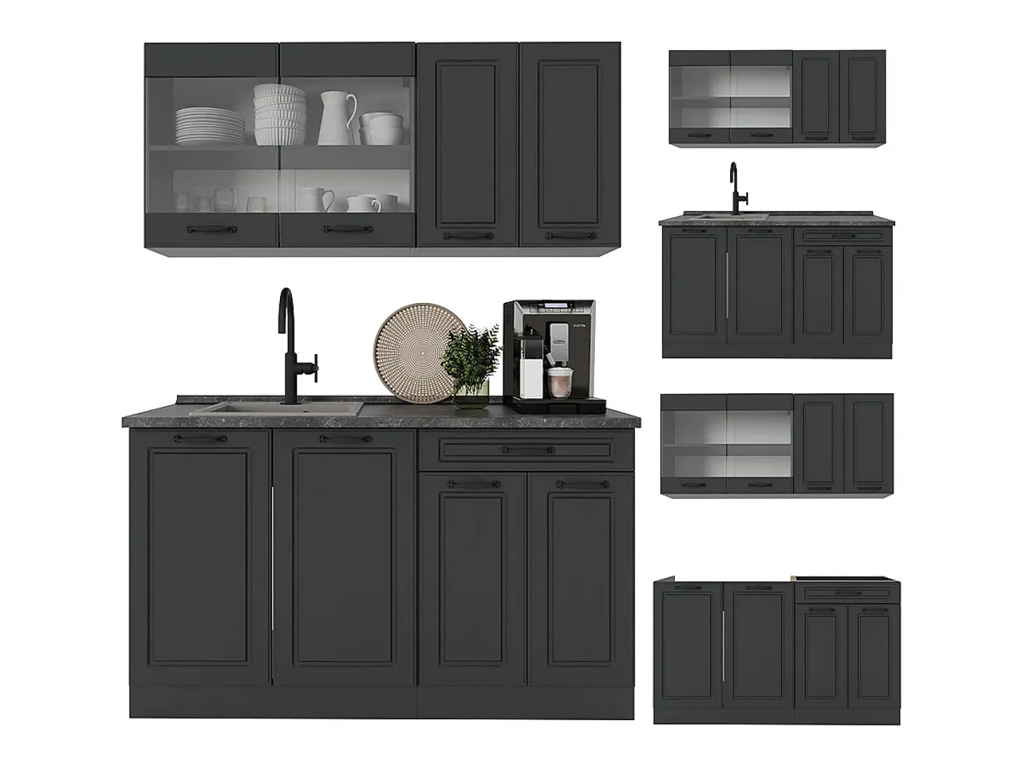 Cocina para solteros antracita casa de campo/antracita 140x46x81.6 r-line