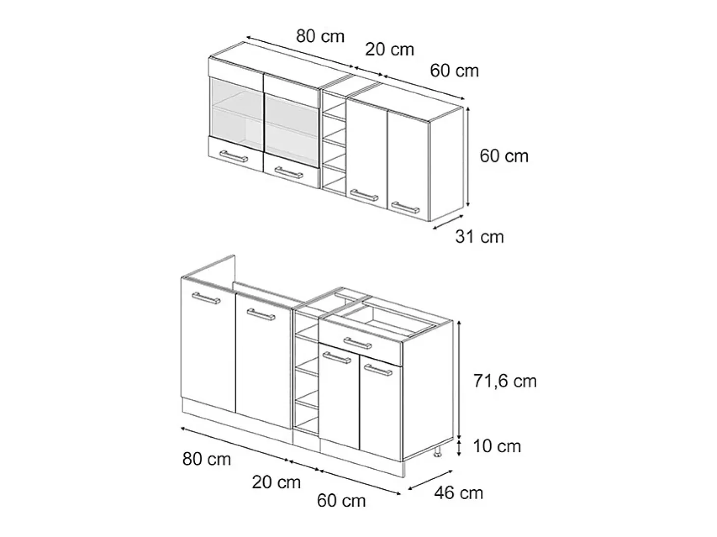 Cocina para solteros antracita casa de campo/antracita 160x46x81.6 r-line