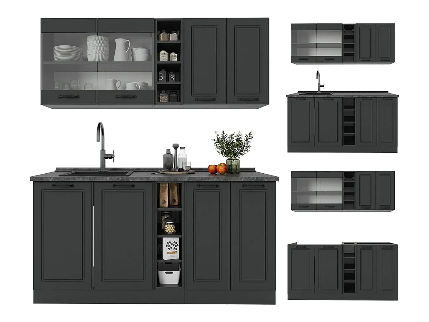 Cocina para solteros antracita casa de campo/antracita 160x46x81.6 r-line